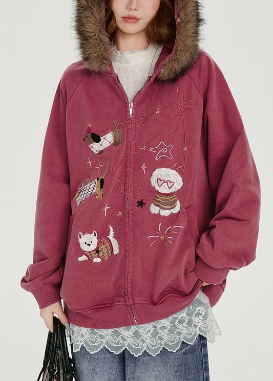 Boho-Baumwollmantel mit Rosenstickerei und Kapuze, Frühling