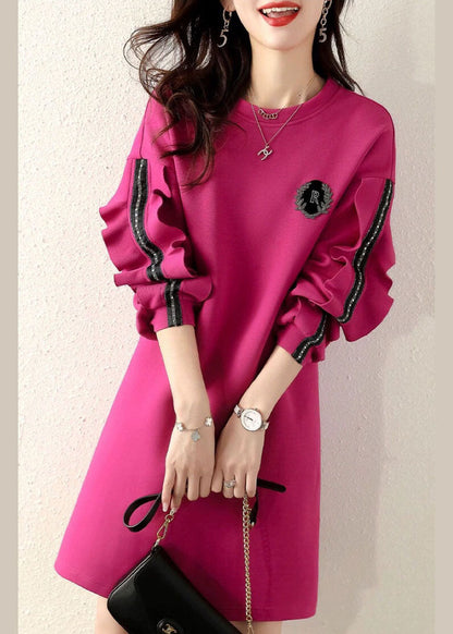 Boho Rose Rüschen Mode Patchwork Baumwolle Kleid Frühling