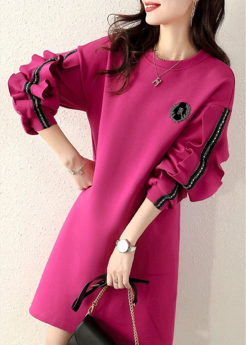 Boho Rose Rüschen Mode Patchwork Baumwolle Kleid Frühling