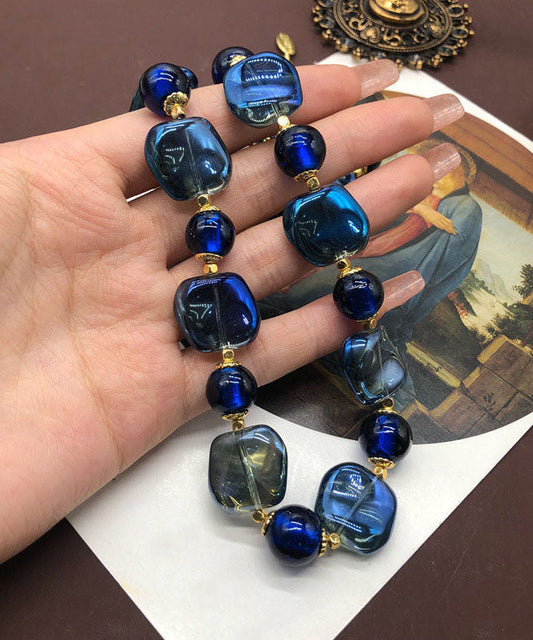 Collar con medallón bohemio de plata de ley azul real con esmalte dorado antiguo