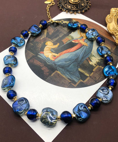 Collar con medallón bohemio de plata de ley azul real con esmalte dorado antiguo