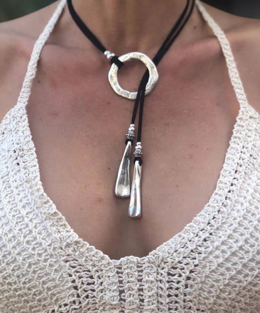 Boho Silk Leather Alloy Pendant Necklace