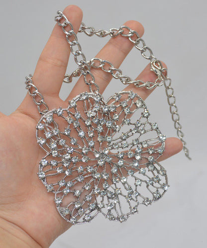 Boho Silk Metal Zircon Hollow Out Floral Pendant Necklace