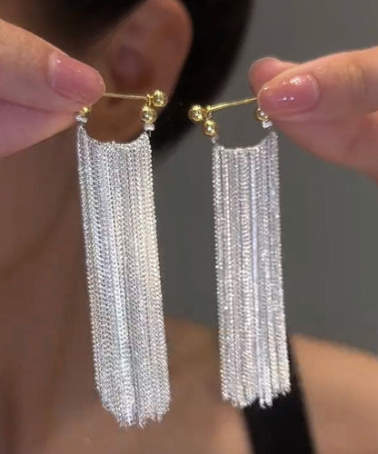 Boho Seide Sterling Silber Quaste Tropfen Ohrringe