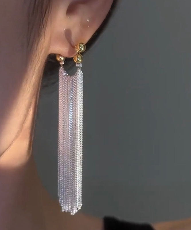 Boho Seide Sterling Silber Quaste Tropfen Ohrringe