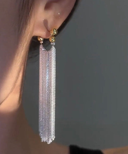 Boho Seide Sterling Silber Quaste Tropfen Ohrringe