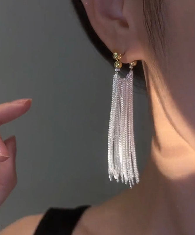 Boho Seide Sterling Silber Quaste Tropfen Ohrringe