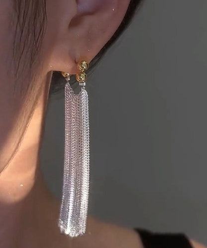 Boho Seide Sterling Silber Quaste Tropfen Ohrringe