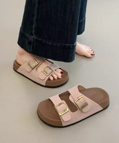 Boho Splicing Platform Green Suede Slide Sandals Peep Toe