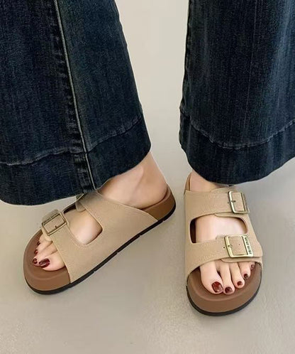 Boho Splicing Platform Green Suede Slide Sandals Peep Toe