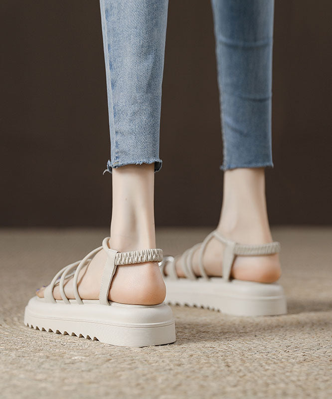 Boho Splicing Plateau Sandalen Schwarzes Rindsleder Peep Toe