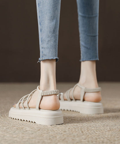 Boho Splicing Plateau Sandalen Schwarzes Rindsleder Peep Toe