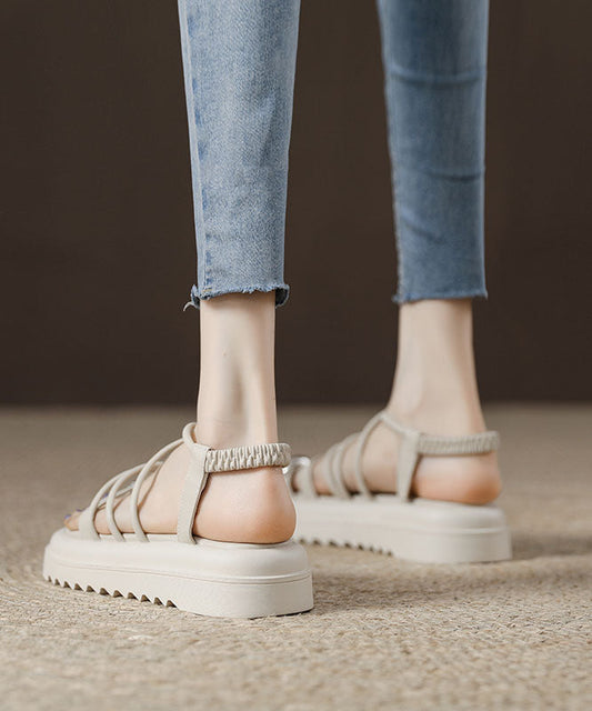 Boho Splicing Plateau Sandalen Schwarzes Rindsleder Peep Toe