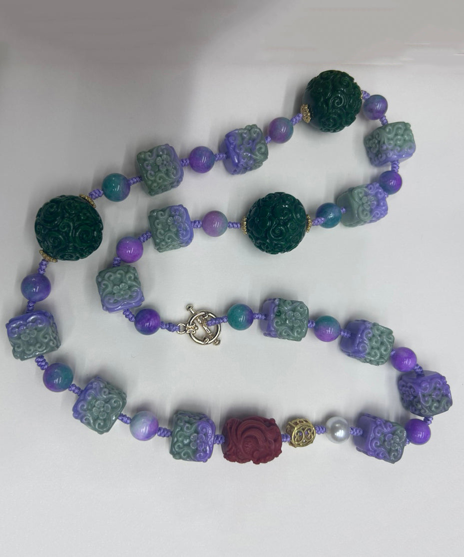 Boho Edelstahl Achat Perlen Perlen Pullover Abgestufte Perlen Halskette