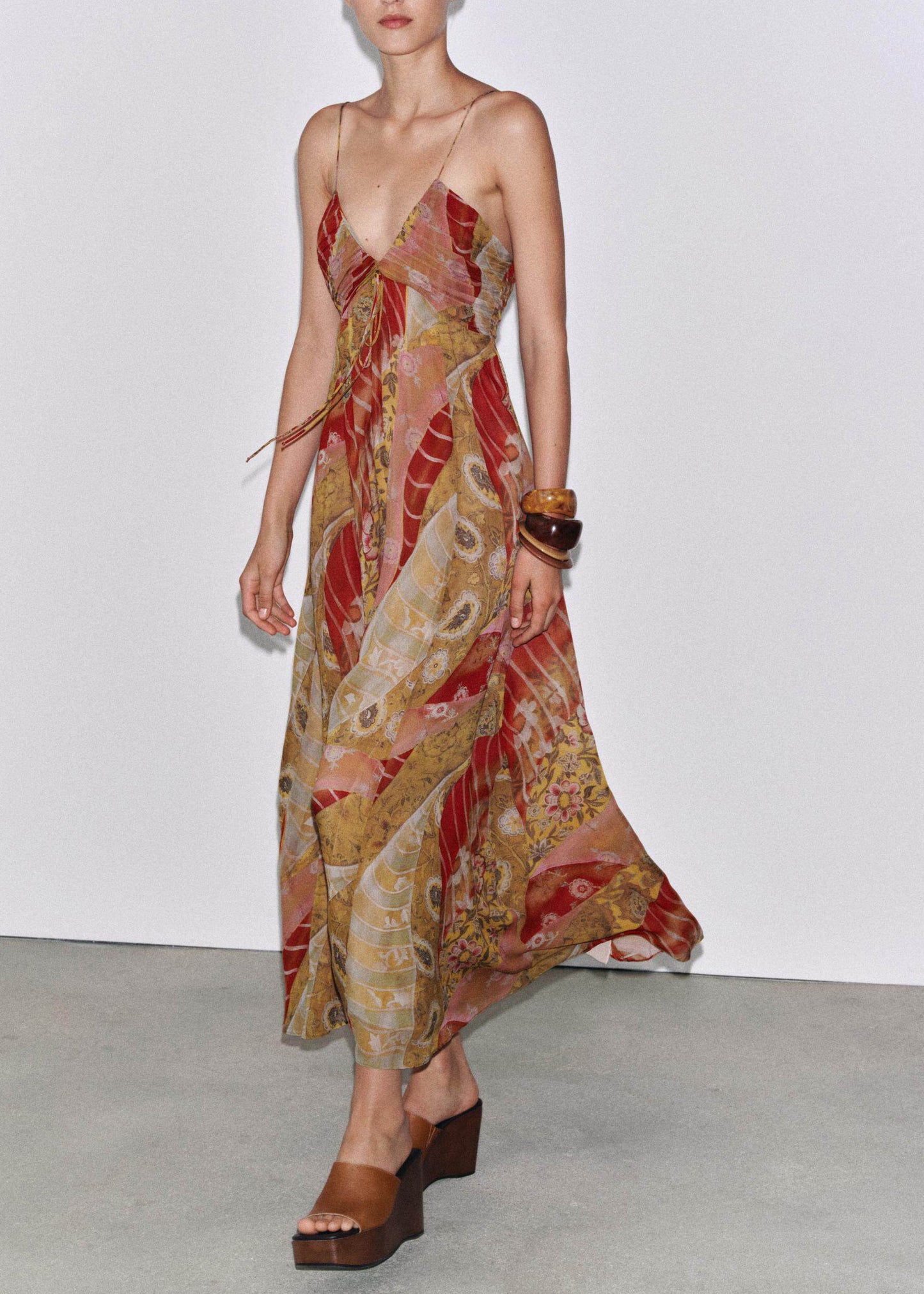 Boho V Neck Print Backless Chiffon Spaghetti Strap Dress Summer