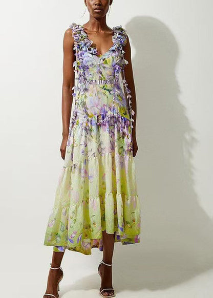 Boho V-Neck Print Patchwork Bodysuit And Maxi Skirts Lingerie Set