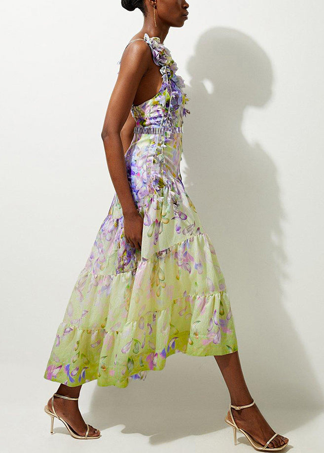 Boho V-Neck Print Patchwork Bodysuit And Maxi Skirts Lingerie Set