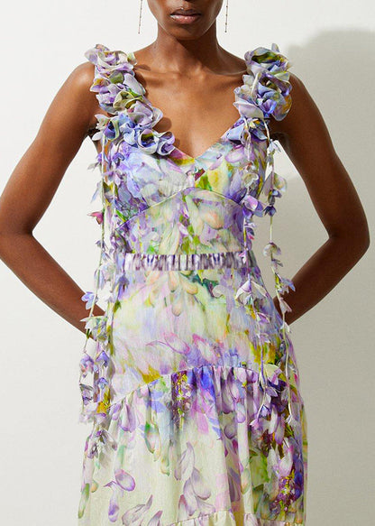 Boho V-Neck Print Patchwork Bodysuit And Maxi Skirts Lingerie Set