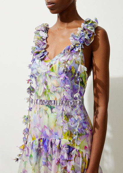 Boho V-Neck Print Patchwork Bodysuit And Maxi Skirts Lingerie Set