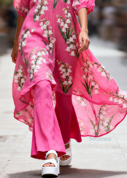 Boho V Neck Print Patchwork Cotton Two-Piece Set Summer