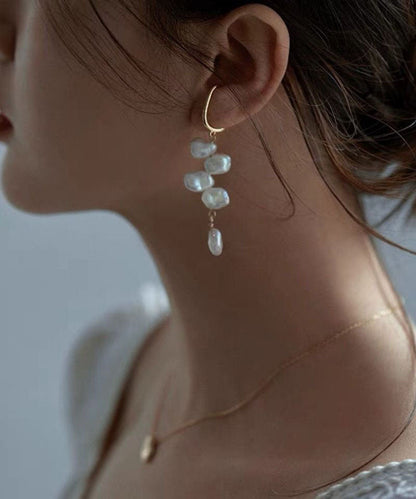 Pendientes colgantes de perlas asimétricas de aleación blanca estilo bohemio