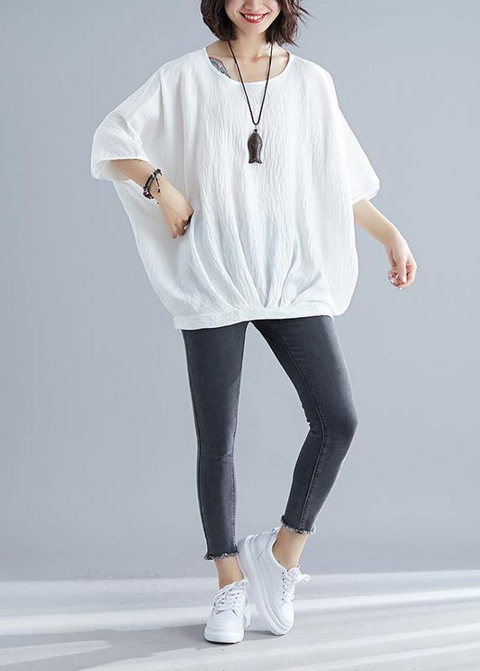 Boho White Batwing Sleeve O-Neck Summer Tops - SooLinen