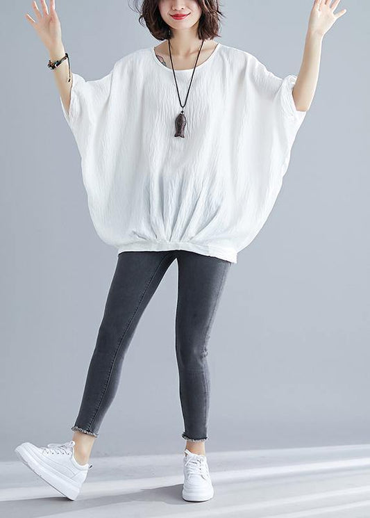 Boho White Batwing Sleeve O-Neck Summer Tops - SooLinen