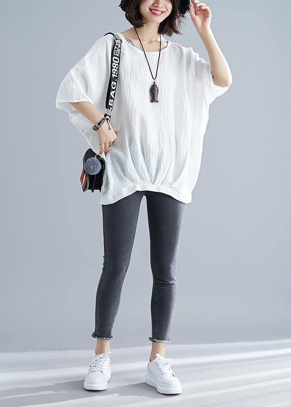 Boho White Batwing Sleeve O-Neck Summer Tops - SooLinen