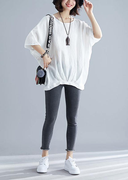 Boho White Batwing Sleeve O-Neck Summer Tops - SooLinen