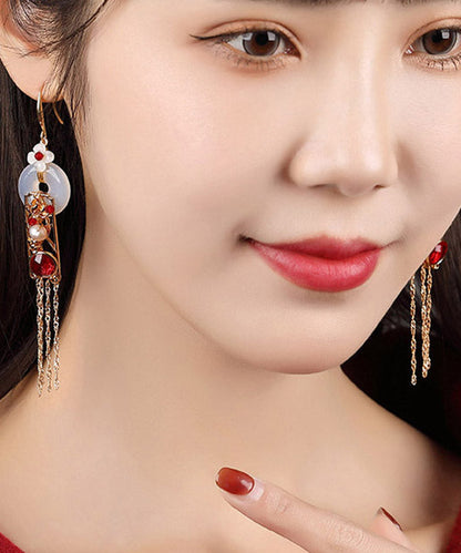 Boho Weiß Kupfer Jade Achat Perle Quaste Tropfen Ohrringe