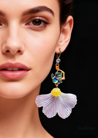 Boho White Ginkgo Leaf Gilding Drop Earrings