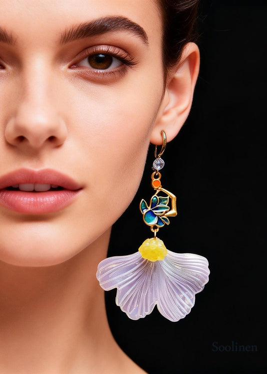 Boho White Ginkgo Leaf Gilding Drop Earrings