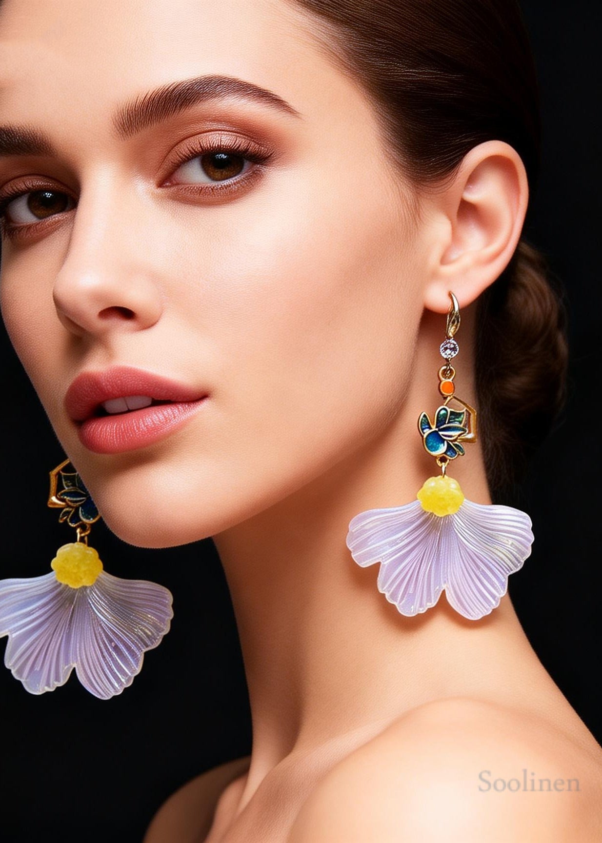 Boho White Ginkgo Leaf Gilding Drop Earrings