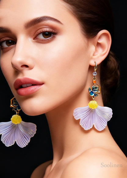 Boho White Ginkgo Leaf Gilding Drop Earrings
