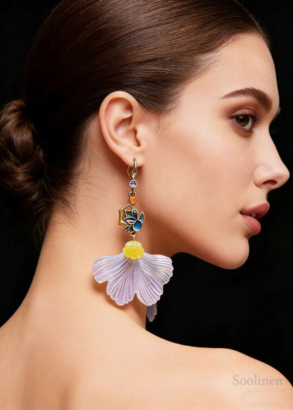 Boho White Ginkgo Leaf Gilding Drop Earrings