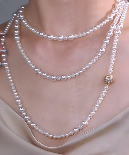 Boho Weiße Mehrschichtige Perlenkette mit abgestuften Perlen