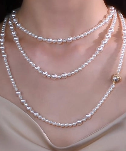 Boho Weiße Mehrschichtige Perlenkette mit abgestuften Perlen