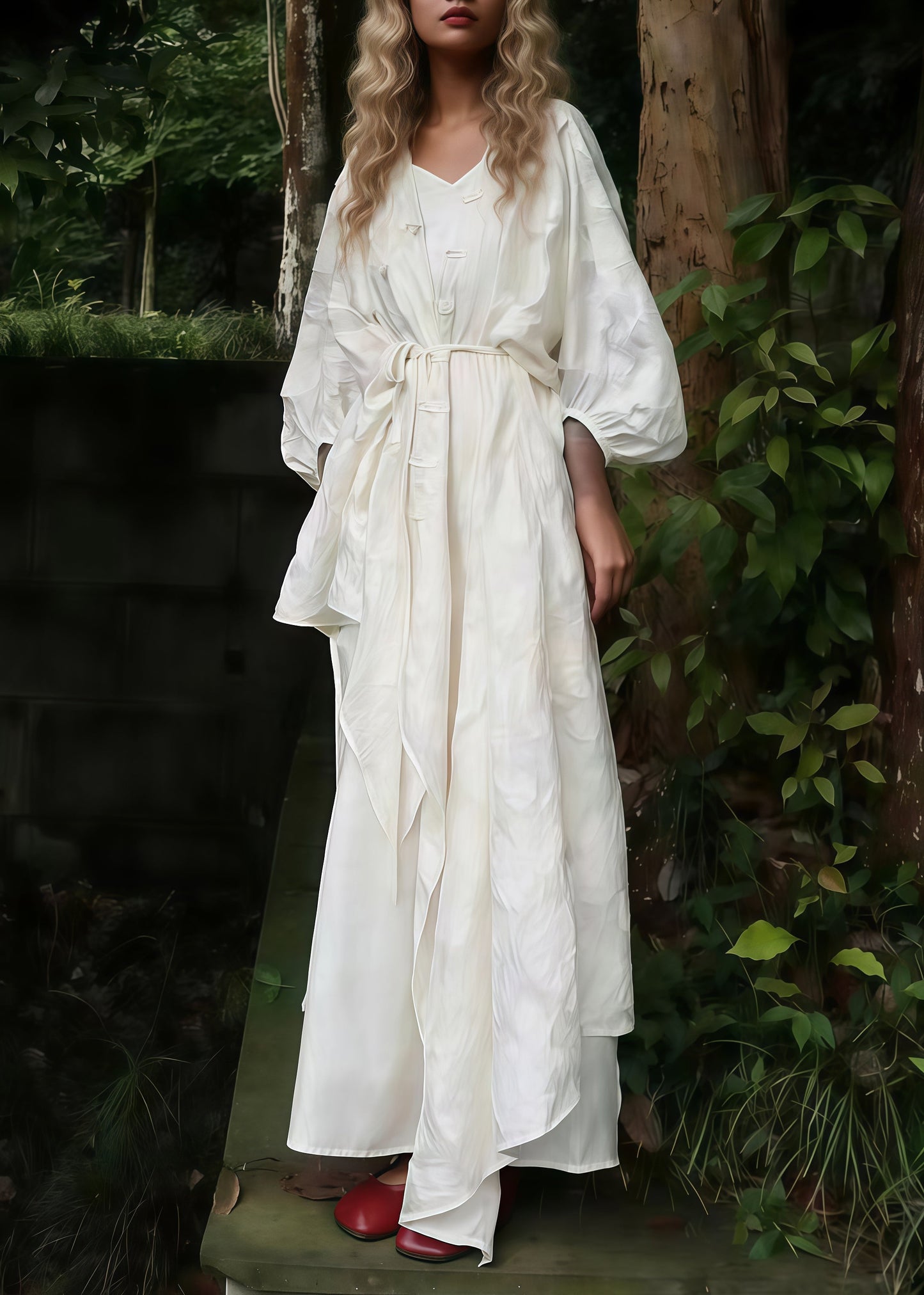 Boho White Oversized Jacquard Cotton Cardigan And Long Dress 2 Piece Outfit Spring