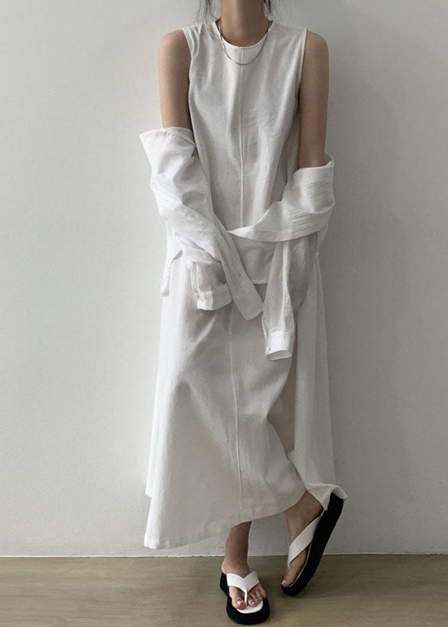 Boho Weißes Patchwork-Baumwollkleid ärmellos