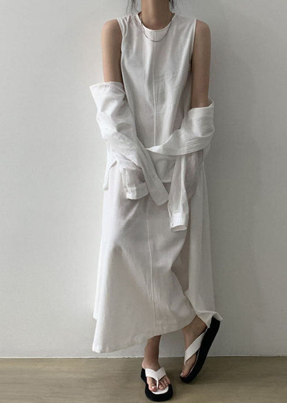 Boho Weißes Patchwork-Baumwollkleid ärmellos