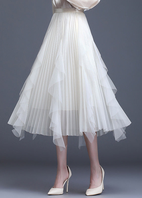 Boho Weißer Patchwork Tüll A-Linie Herbstrock