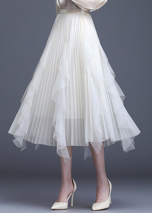 Boho Weißer Patchwork Tüll A-Linie Herbstrock