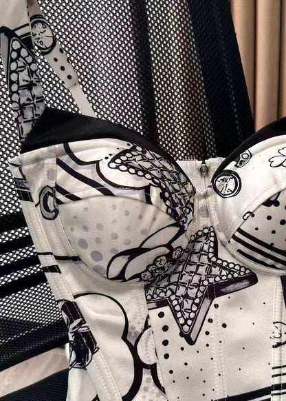 Boho White Print Zippered Silk Cami Tops Summer