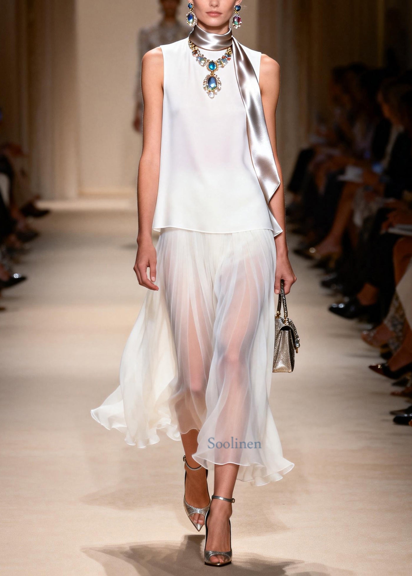 Boho White Silm Fit Chiffon Tops And Skirts Two Pieces Set Sleeveless