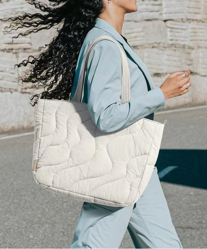 Boho White Solid Durable Large Capacity Nylon Satchel Handbag