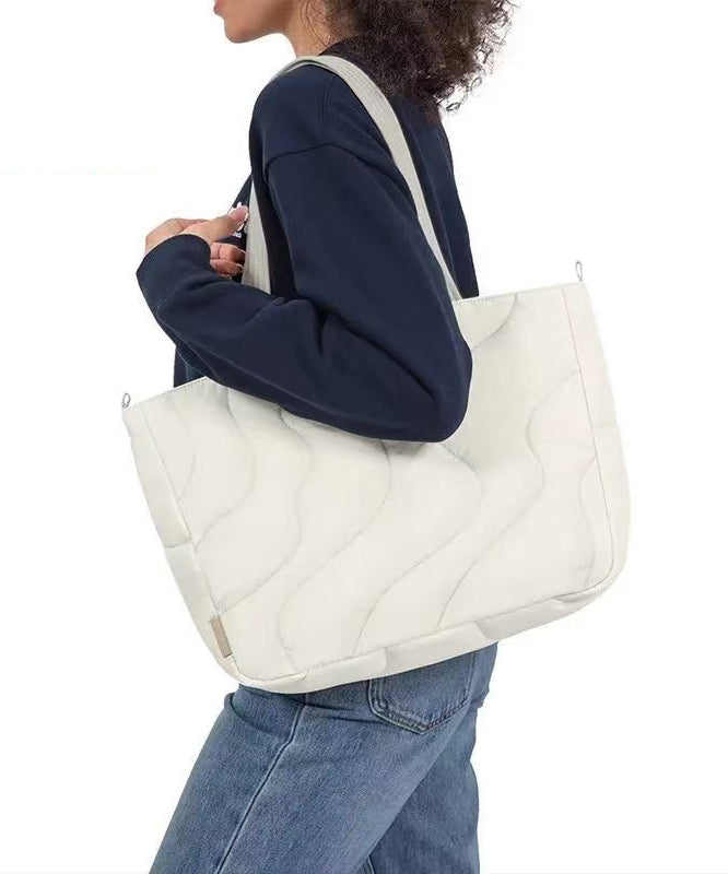 Boho White Solid Durable Large Capacity Nylon Satchel Handbag