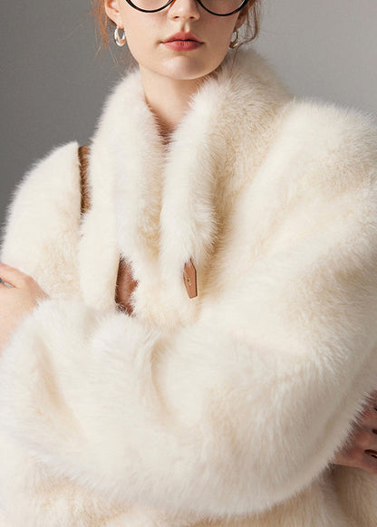 Chaqueta de piel sintética de zorro cálida con cuello alto y patchwork blanco estilo bohemio para invierno