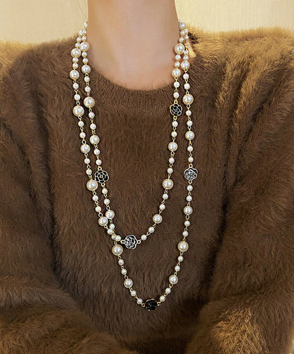 Boho Weiße Sterling Silber Legierung Perle Kamelie Gratuated Bead Halskette