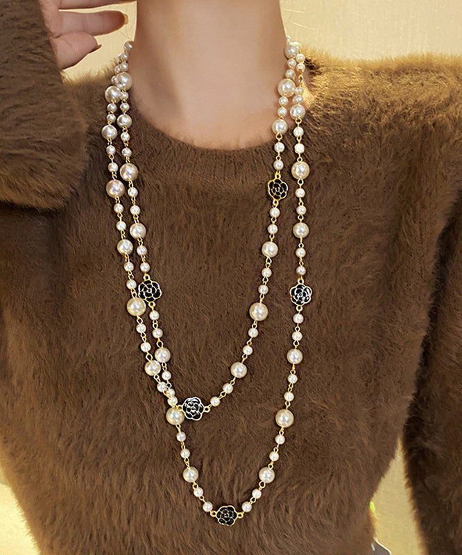 Boho Weiße Sterling Silber Legierung Perle Kamelie Gratuated Bead Halskette