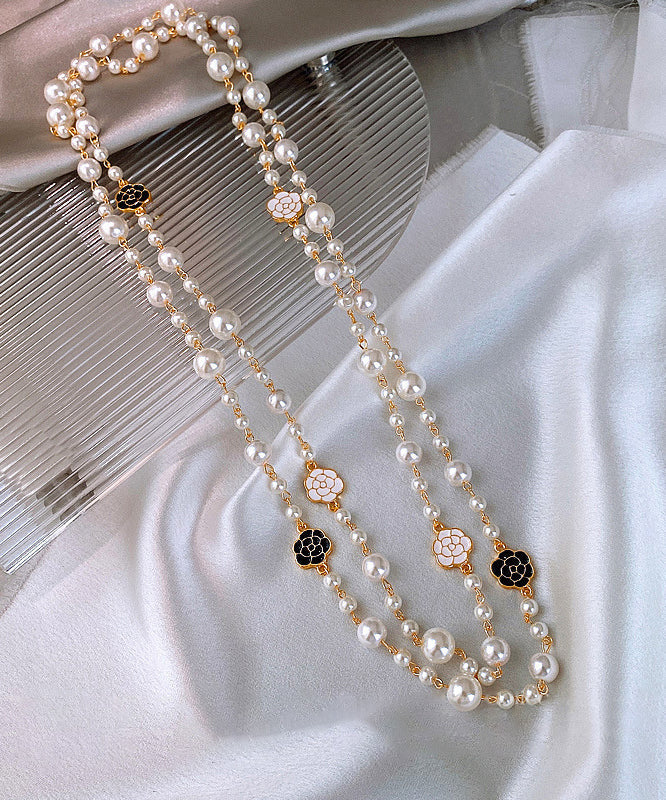 Boho Weiße Sterling Silber Legierung Perle Kamelie Gratuated Bead Halskette